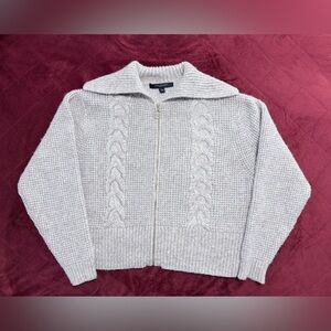 Andrew Marc NY Womens Beige Cable Waffle Knit Fleece Full Zip Sweater Top Size L